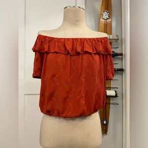 Mason & Belle Coreena Eyelet Off The Shoulder Semi Crop Top Boho Size M